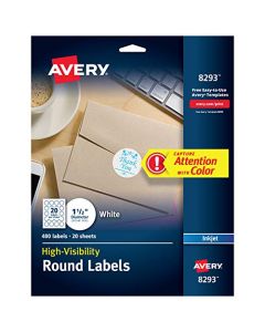 Avery White Round Labels with Sure Feed 1.5" Diameter 400 Labels -- Make Custom Stickers (8293) 8293