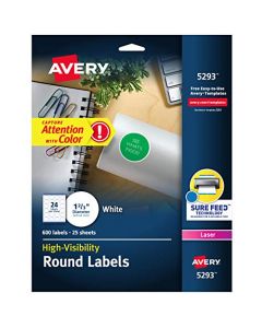 Avery 5293 Round Labels 1-2/3" Diameter White Pack of 600 -- Make Custom Stickers 5293