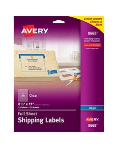Avery Matte Frosted Clear Full Sheet Labels for Inkjet Printers 8.5" x 11" 25 Labels (8665) 8665