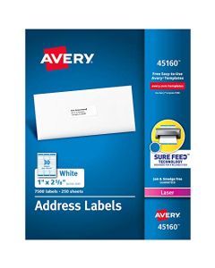 Avery Address Labels with Sure Feed for Laser Printers 1" x 2-5/8" 7,500 Labels – Great for FBA Labels (45160) 45160