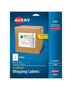 Avery Shipping Address Labels Inkjet Printers 25 Labels Full Sheet Labels Permanent Adhesive TrueBlock (8165) White 8165