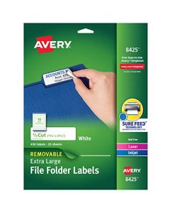 Avery Removable Extra Large File Folder Labels 1/3 Cut White Pack of 450 (8425) 8425