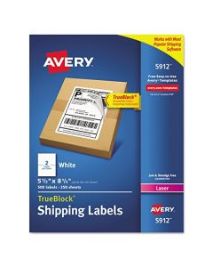 Avery Shipping Address Labels Laser Printers 500 Labels Half Sheet Labels Permanent Adhesive TrueBlock (5912) - 05912 White 5912