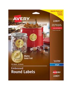 Avery Embossed 2 Inch Round Labels for Inkjet Printers Only 96 Matte Gold Labels (22831) 22831