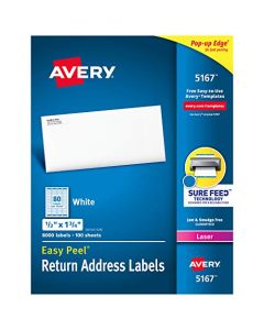 Avery Address Labels with Sure Feed for Laser Printers 0.5" x 1.75" 8,000 Labels Permanent Adhesive (5167) 5167