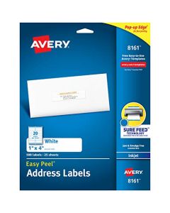 Avery Address Labels with Sure Feed for Inkjet Printers 1" x 4" 500 Labels Permanent Adhesive (8161) White AVE8161