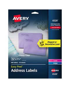 Avery Glossy Crystal Clear Return Address Labels for Laser & Inkjet Printers 2/3" x 1-3/4" 600 Labels (6520) 6520