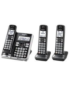 PANASONIC Link2Cell Bluetooth Cordless Phone System with Voice Assistant Call Blocking and Answering Machine. DECT 6.0 Expandable Cordless System - 3 Handsets - KX-TGF573S (Silver) KX-TGF573S