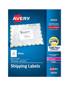 Avery Shipping Address Labels Laser & Inkjet Printers 1,000 Labels 3-1/2 x 5 Permanent Adhesive (95935) 95935