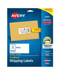 Avery 8163 Shipping Labels Inkjet Printers 250 Gift Labels 2x4 Labels Permanent Adhesive TrueBlock White 8163