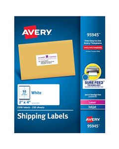 Avery Shipping Address Labels Laser & Inkjet Printers 2,500 Labels 2x4 Labels Permanent Adhesive (95945) White 95945