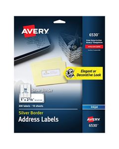 Avery Address Labels with Silver Border for Inkjet Printers 1" x 2-5/8" 300 Labels (6530) 6530