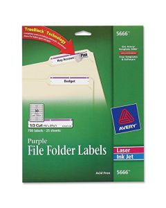 AVERY Purple File Folder Labels for Laser and Inkjet Printers with TrueBlock Technology 2/3 inches x 3-7/16 inches Pack of 750 (5666) White 5666