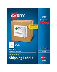Avery Shipping Address Labels Inkjet Printers 100 Labels Full Sheet Labels Permanent Adhesive TrueBlock (8465) White 8465