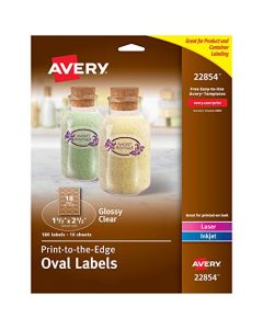 Avery Oval Labels with Sure Feed Laser & Inkjet Printers 1.5" x 2.5" 180 Glossy Crystal Clear Labels (22854) 22854