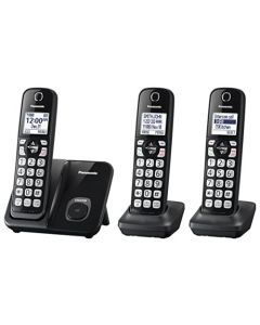 Panasonic Expandable Cordless Phone System with Call Block and High Contrast Displays and Keypads - 3 Cordless Handsets - KX-TGD513B (Black) KX-TGD513B