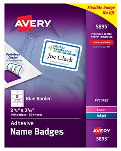 Avery Flexible Name Tag Stickers Blue Border 400 Removable Name Badges 2-1/3" x 3-3/8" (5895) 5895
