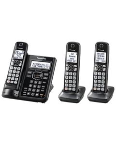PANASONIC Cordless Phone System with Answering Machine One-Touch Call Block Enhanced Noise Reduction Talking Caller ID and Intercom Voice Paging - 3 Handsets - KX-TGF543B (Black) KX-TGF543B