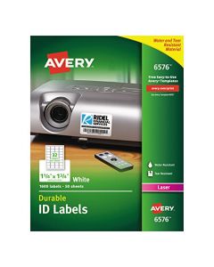 Avery Durable White Cover up ID Labels for Laser Printers 1.25" x 1.75" Pack of 1600 (6576) 6576