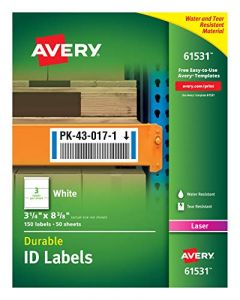 Avery Durable White Cover Up ID Labels for Laser Printers 3.25" x 8.375" Pack of 150 (61531) 61531