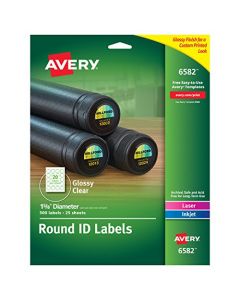 Avery Glossy Clear Round Labels 1.625" Diameter Pack of 500 -- Make Custom Stickers (6582) 6582