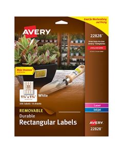 Avery Removable Labels with Sure Feed for Laser & Inkjet Printers 1.25" x 1.75" 256 Labels (22828) White 22828