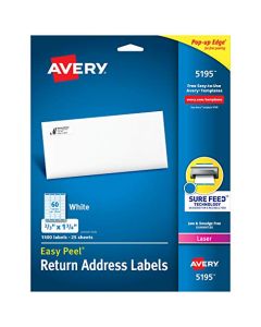 Avery Return Address Labels with Sure Feed for Laser Printers 2/3" x 1-3/4" 1,500 Labels Permanent Adhesive (5195) White 5195