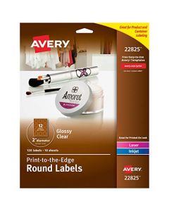 Avery 2" Round Labels Sure Feed Full Bleed Edge Customizable Labels 120 Glossy Clear Labels (22825) 22825