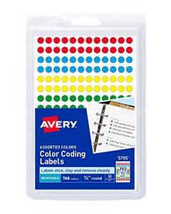 Avery Removable Color Coding Labels 0.25 Inches Assorted Round Pack of 768 (5795) 5795