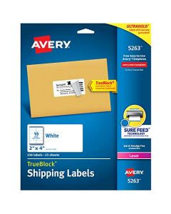 Avery Shipping Address Labels Laser Printers 250 Labels 2x4 Labels Permanent Adhesive TrueBlock (5263) 5263