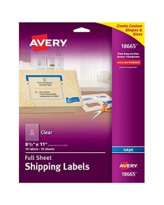 Avery Matte Frosted Clear Full Sheet Labels for Inkjet Printers 8.5" x 11" 10 Labels (18665) 18665