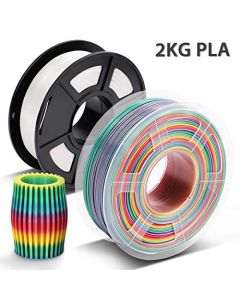 PLA Rainbow Filament 1.75mm 3D Warhorse PLA Filament for 3D Printer,Dimensional Accuracy +/- 0.02 mm,2 KG(4.4lbs) Spool-1.75 mm,PLA White & Rainbow AHUS-PLA-WT-RB01-1KG*2