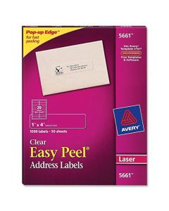 AVERY Matte Clear Address Labels Sure Feed Technology Laser 1" x 4" 1,000 Labels (5661) 5661