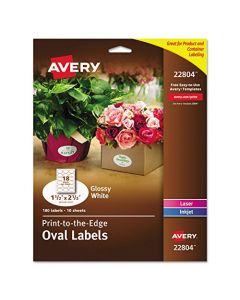 Avery Oval Labels for Home Organization 1.5" x 2.5" 180 Glossy White Labels (22804) 22804