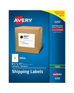 Avery Shipping Labels for Copiers 8-1/2" x 11" 100 White Labels (5353) 5353