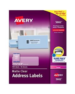 AVERY Matte Frosted Clear Address Labels for Laser Printers 1-1/3" x 4" 700 Labels (5662) 5662