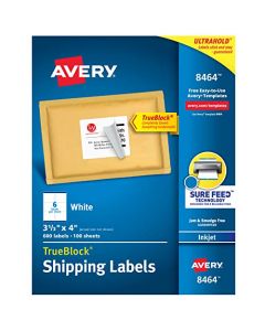 Avery Shipping Address Labels Inkjet Printers 600 Labels 3-1/3x4 Labels Permanent Adhesive TrueBlock (8464) 8464