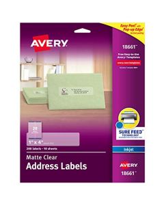 Avery Matte Frosted Clear Address Labels for Inkjet Printers 1" x 4" 200 Labels (18661) 18661