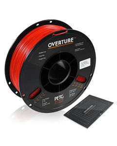 Overture PETG Filament 1.75mm with 3D Build Surface 200 x 200 mm 3D Printer Consumables 1kg Spool (2.2lbs) Dimensional Accuracy +/- 0.05 mm Fit Most FDM Printer Red OVPETG175-Red