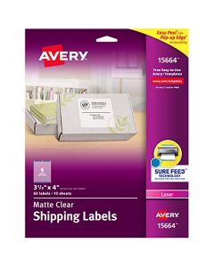 Avery Clear Easy Peel Shipping Labels for Laser Printers 3-1/3 x 4 Box of 60 (15664) 15664