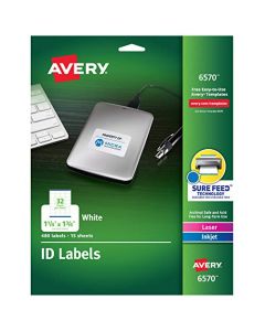 Avery 06570 Permanent ID Labels for Laser and Inkjet Printers 1.25 x 1.75 Inch White 480 Labels (6570) AVE6570