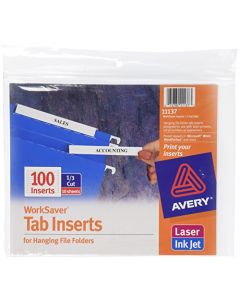 Avery WorkSaver Tab Inserts 3.5 Inches White 100 Inserts (11137) 11137