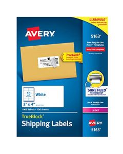 Avery Shipping Address Labels Laser Printers 1,000 Labels 2x4 Labels Permanent Adhesive TrueBlock (5163) 5163