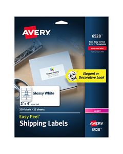 Avery Glossy White Address Labels for Laser Printers 2" x 4" 250 Labels (6528) 6528