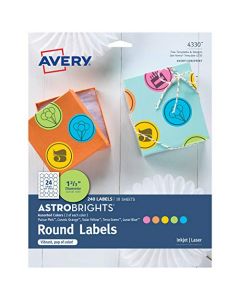 Avery Astrobrights Round Labels Assorted Colors 1-2/3" Diameter 240 Labels - Make Custom Stickers (4330) 4330