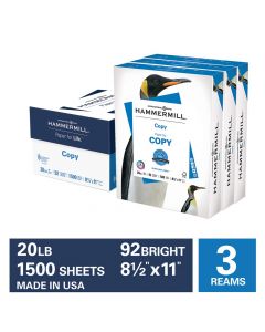 Hammermill 20lb Copy Paper, 8.5 x 11, 3 Ream Case, 1,500 Sheets, Made in USA, Sustainably Sourced From American Family Tree Farms, 92 Bright, Acid Free, Economical Multipurpose Printer Paper, 113620C