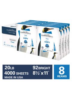 Hammermill 20lb Copy Paper, 8.5 x 11, 8 Ream Case, 4,000 Sheets, Made in USA, Sustainably Sourced From American Family Tree Farms, 92 Bright, Acid Free, Economical Multipurpose Printer Paper, 113640C