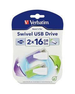 Verbatim 16GB Swivel USB Flash Drive 2pk Green, Violet 16 GB Violet, Green 2 Pack Swivel, Capless SWIVEL CAPLESS GREEN PURPLE 98425