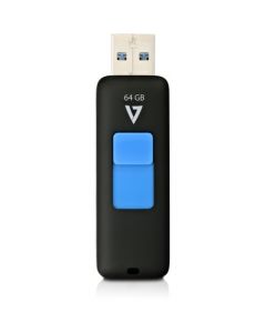 V7 64GB USB 3.0 100MB/s max Flash Drive With Retractable USB Connector 64 GB USB 3.0 Black 100MBS MAX READ SPEED SLIDER