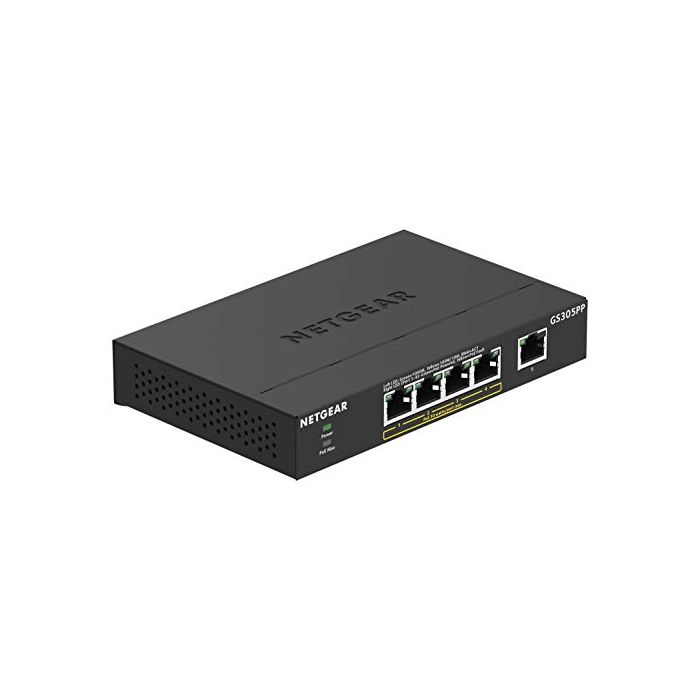 NETGEAR 5-Port Gigabit Ethernet Unmanaged PoE+ Switch (GS305PP) - with 4 x  PoE @ 83W Desktop Sturdy Metal Fanless Housing GS305PP-100NAS
